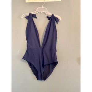 Aerie Plunge Tie Strap Navy One-piece swim